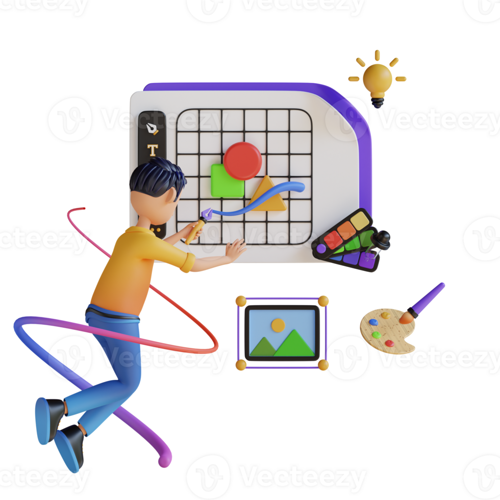 Designer Artboard Digital Worker 3D Illustrations png