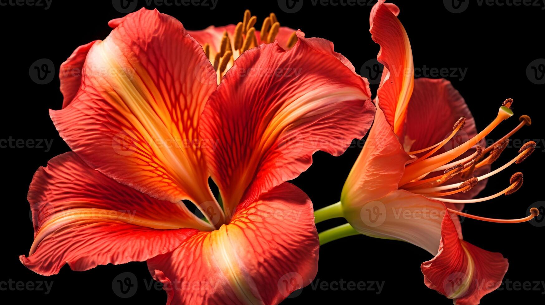 Flower of red Hibiscus rosa-sinensis or shoeblack plant isolated on black background. AI Generated photo