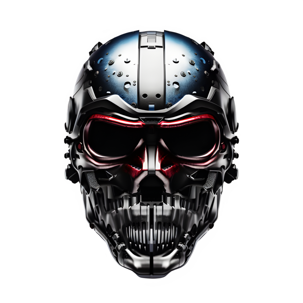 iron skull helmet isolated on transparent background ,futuristic robot helmet , png