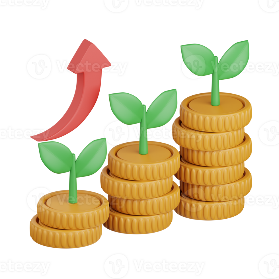 3d rendering growth isolated useful for business, analytics, web, money and finance design element png