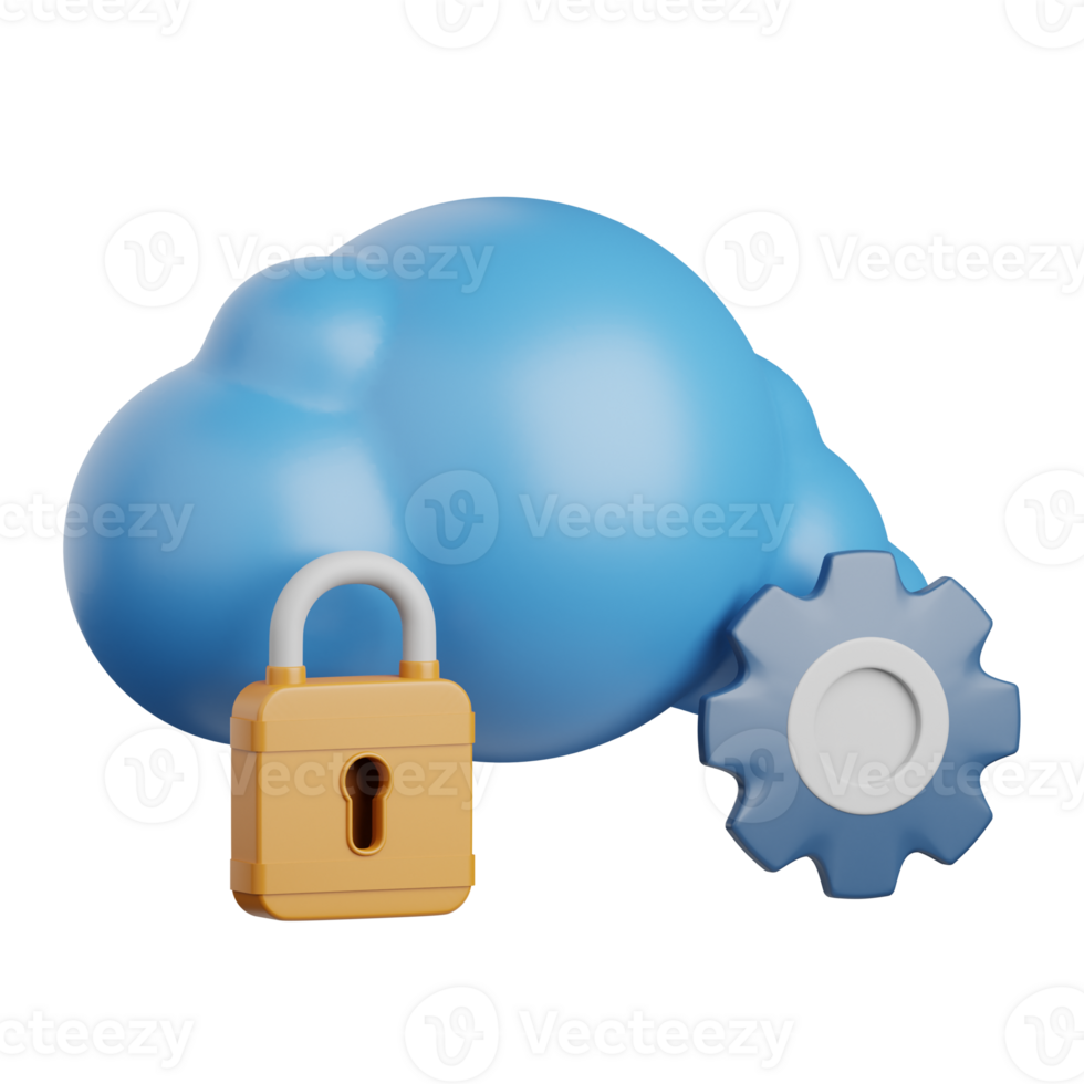 3d rendering cloud security isolated useful for cloud, network, computing, technology, database, server and connection design element png