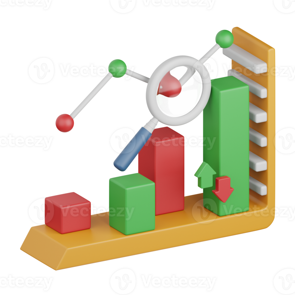 3d rendering market analysis isolated useful for business, analytics, web, money and finance design png