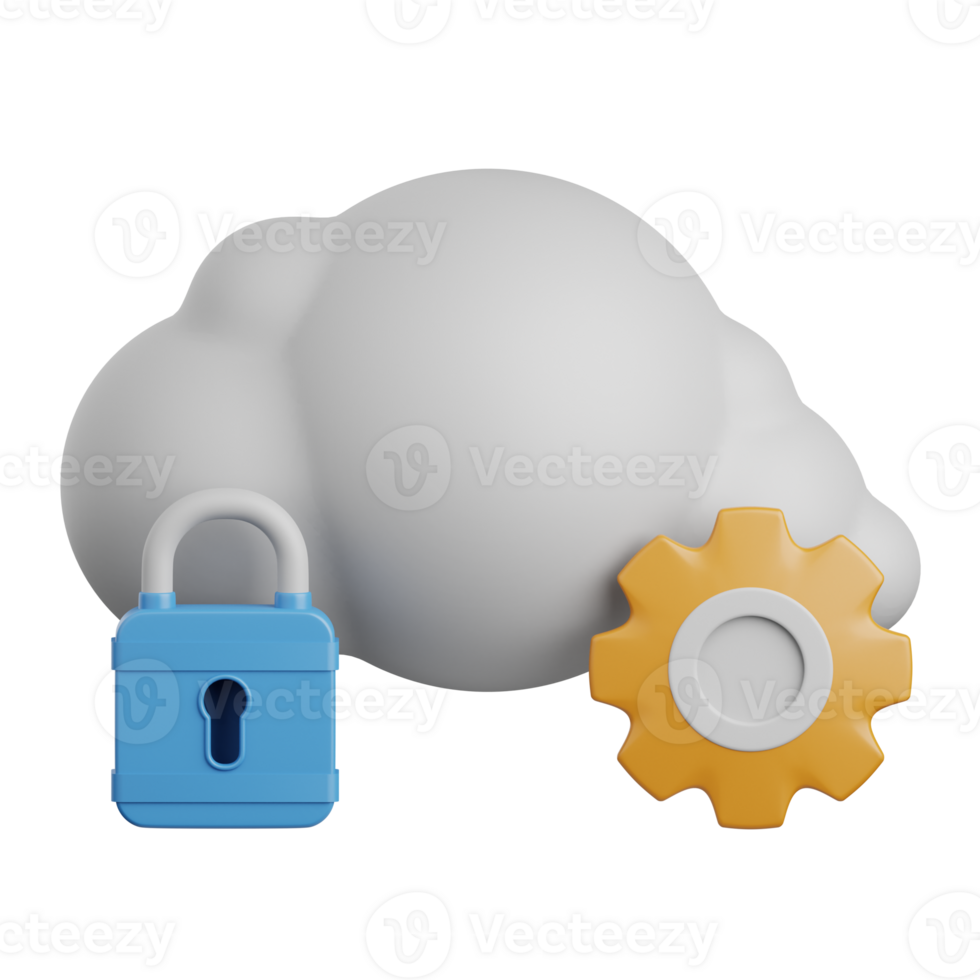 3d rendering cloud security isolated useful for cloud, network, computing, technology, database, server and connection design element png