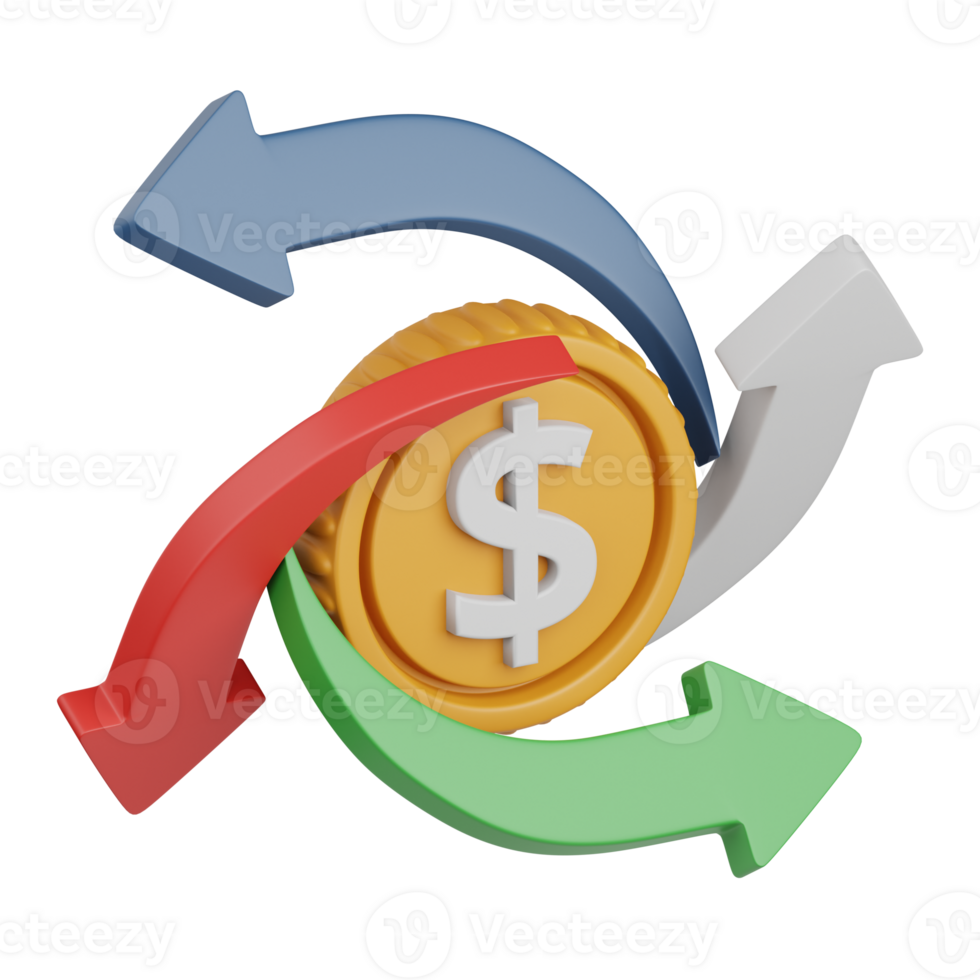 3d rendering cash flow isolated useful for business, analytics, money and finance design element png