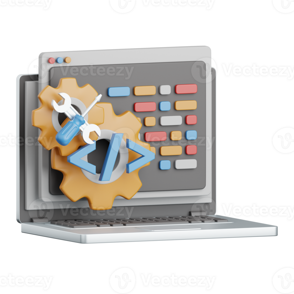 3d representación software desarrollo aislado útil para tecnología, programación, desarrollo, codificación, software, aplicación, informática, servidor y conexión diseño elemento png