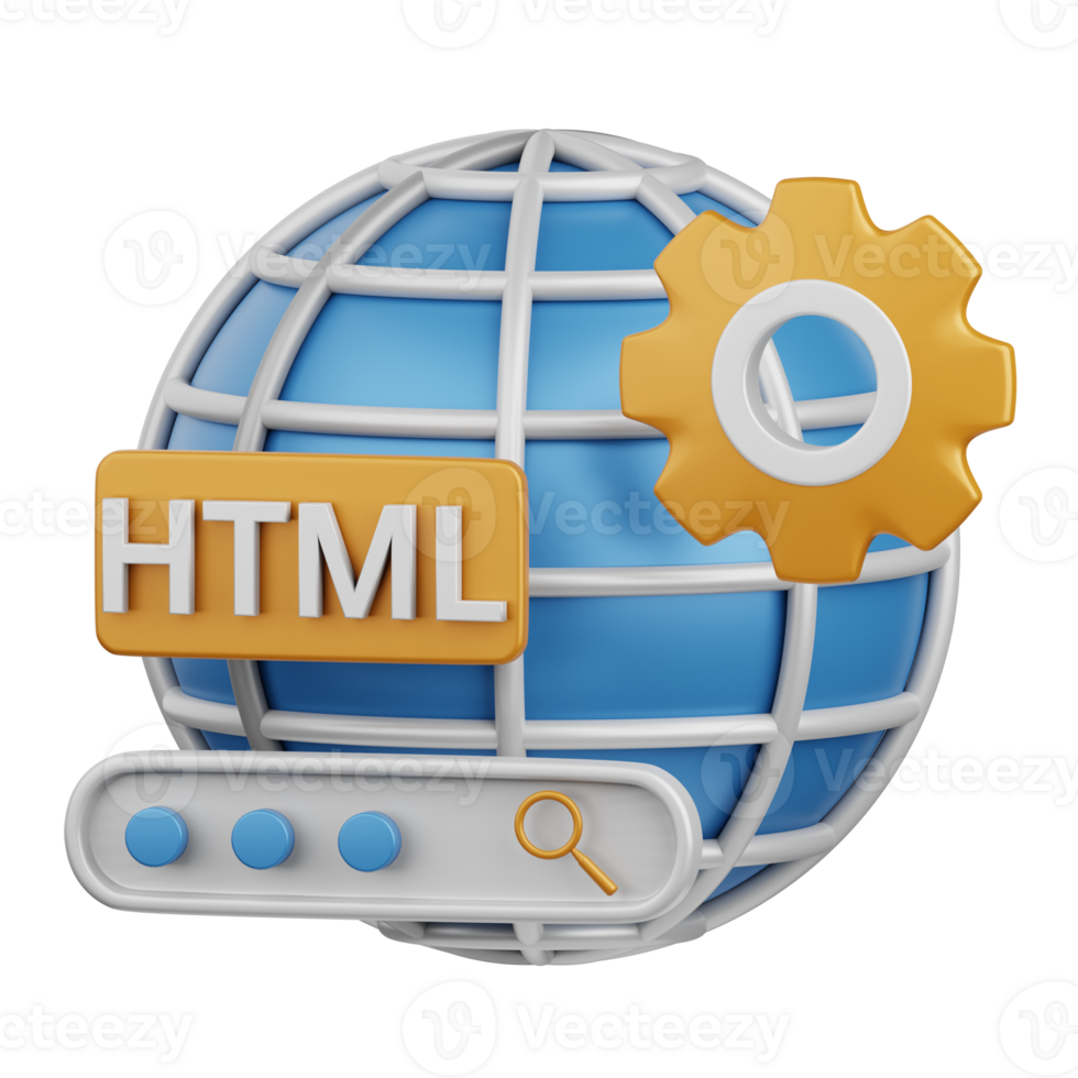 3d rendering html isolated useful for technology, programming, development, coding, software, app, computing, server and connection design element png