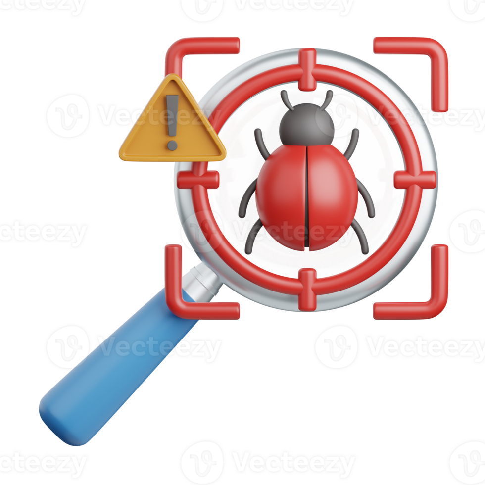 3d rendering bug detection isolated useful for technology, programming, development, coding, software, app, computing, server and connection design element png