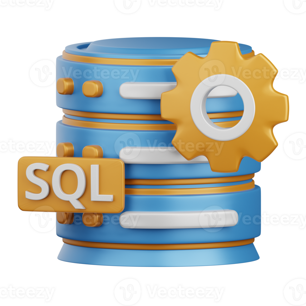 3d rendering sql isolated useful for technology, programming, development, coding, software, app, computing, server and connection design element png