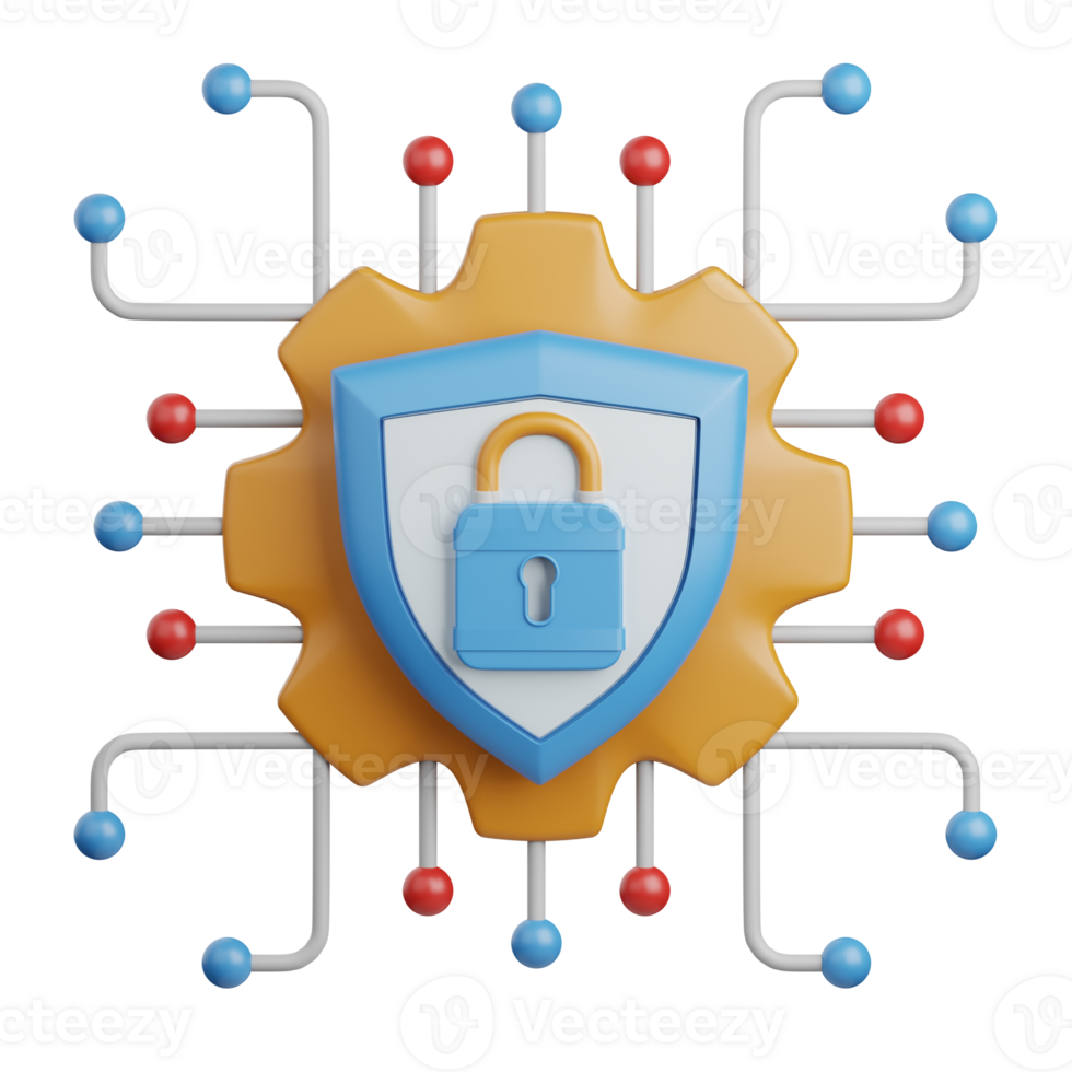 3d rendering cyber security isolated useful for technology, programming, development, coding, software, app, computing, server and connection design element png