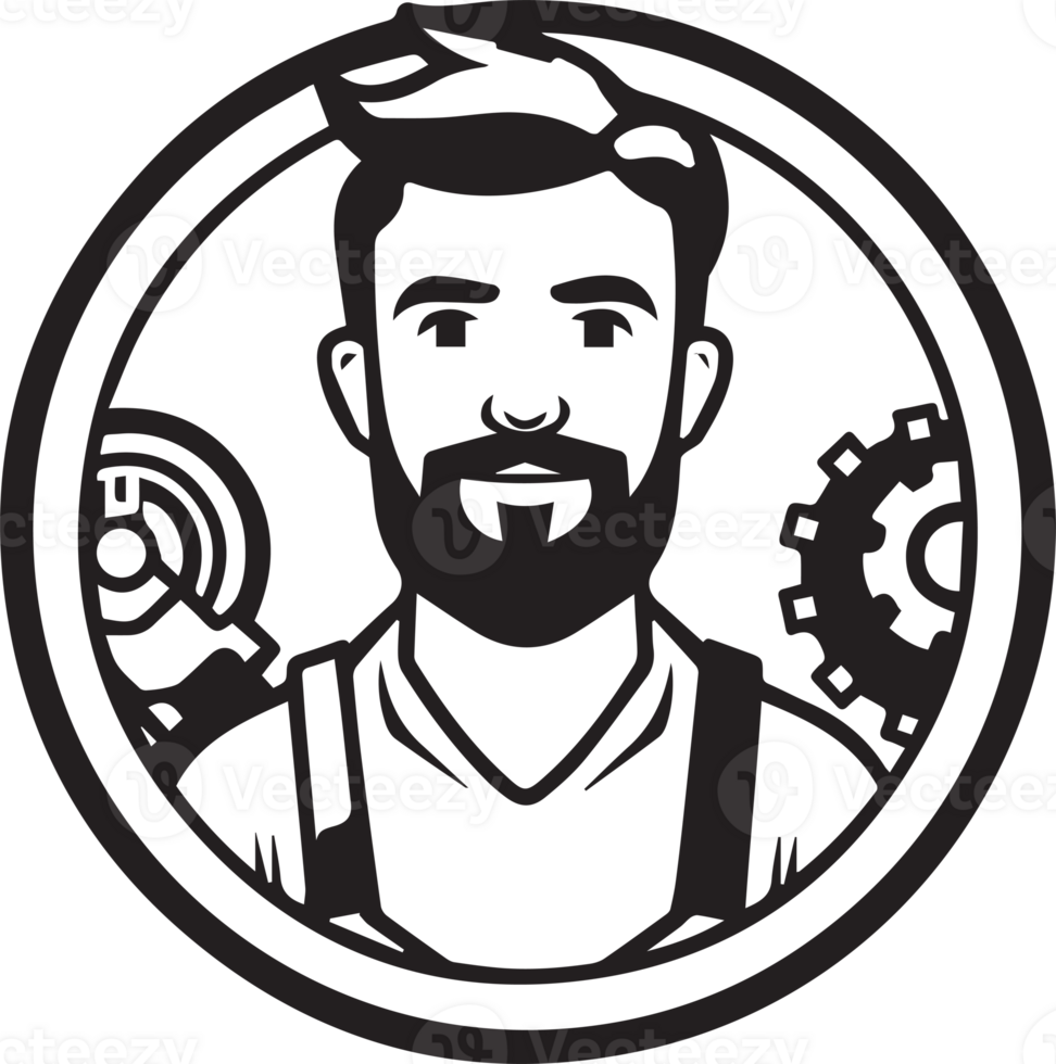 mechanic or engineer logo in flat line art style png