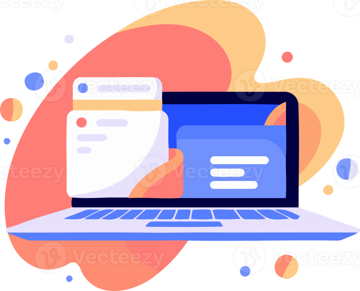 Hand Drawn laptop with email in flat style png