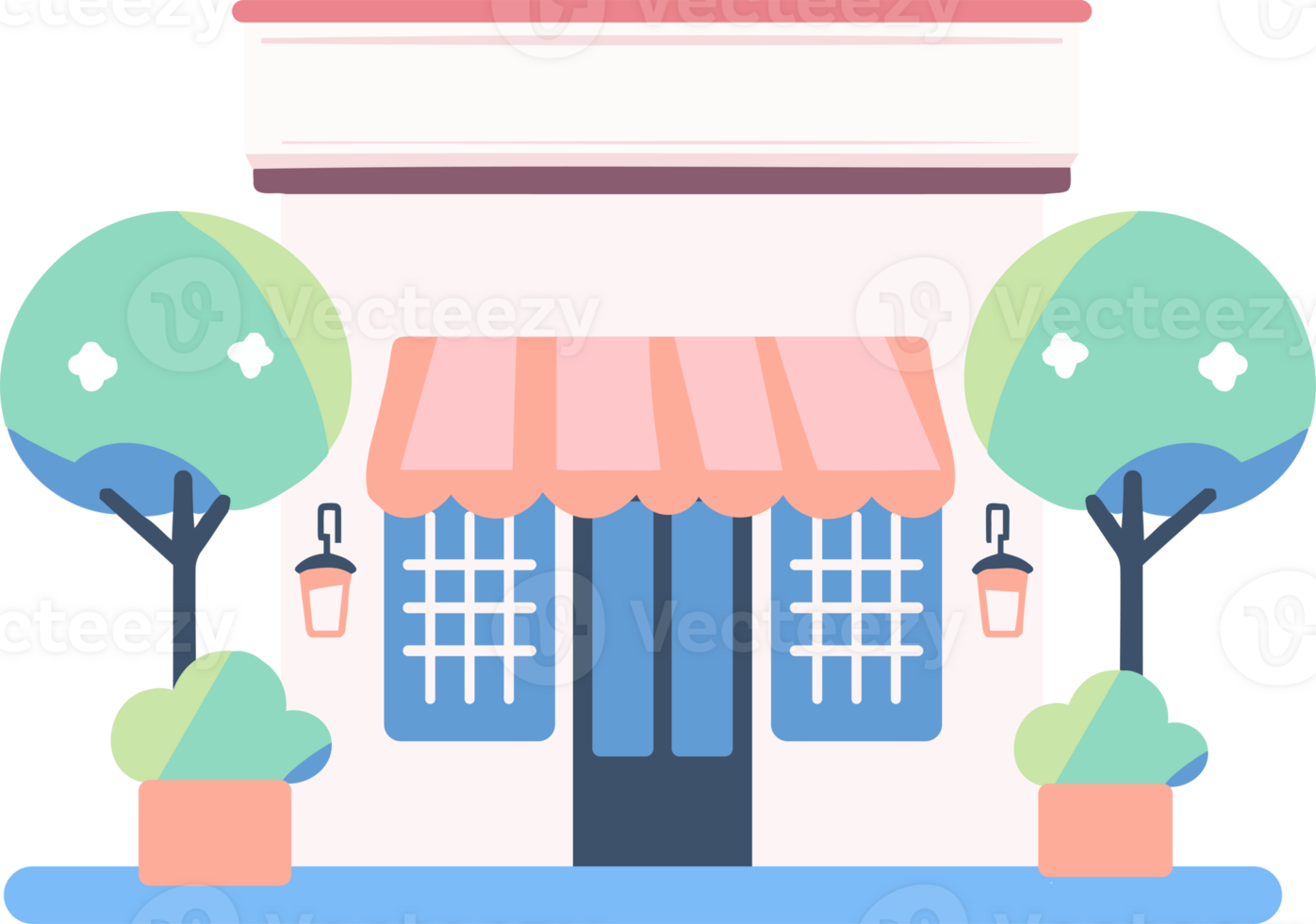 Hand Drawn cafe building in flat style png