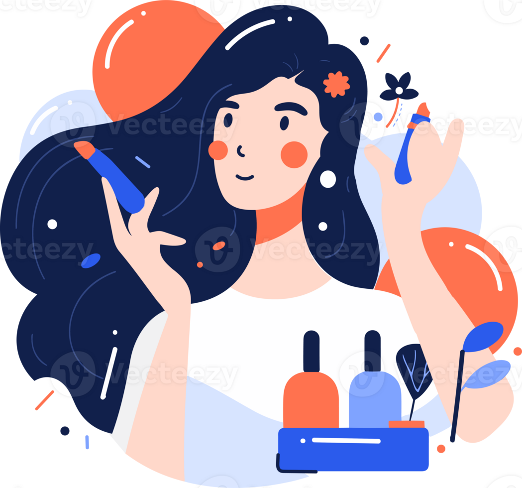 Hand Drawn long hair woman makeup in flat style png