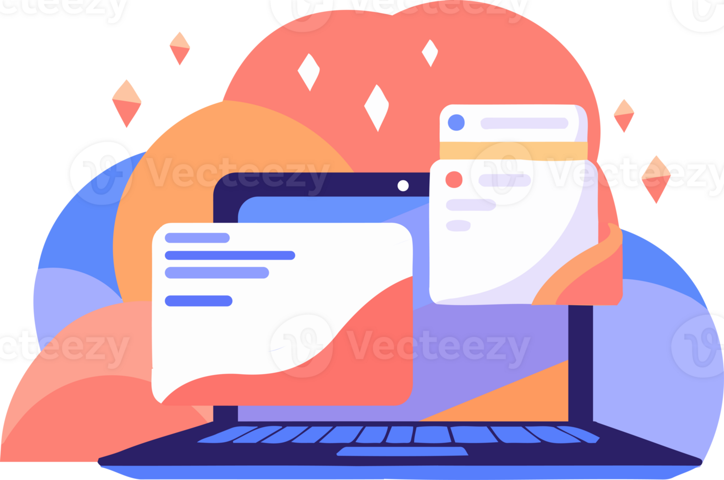 Hand Drawn laptop with email in flat style png