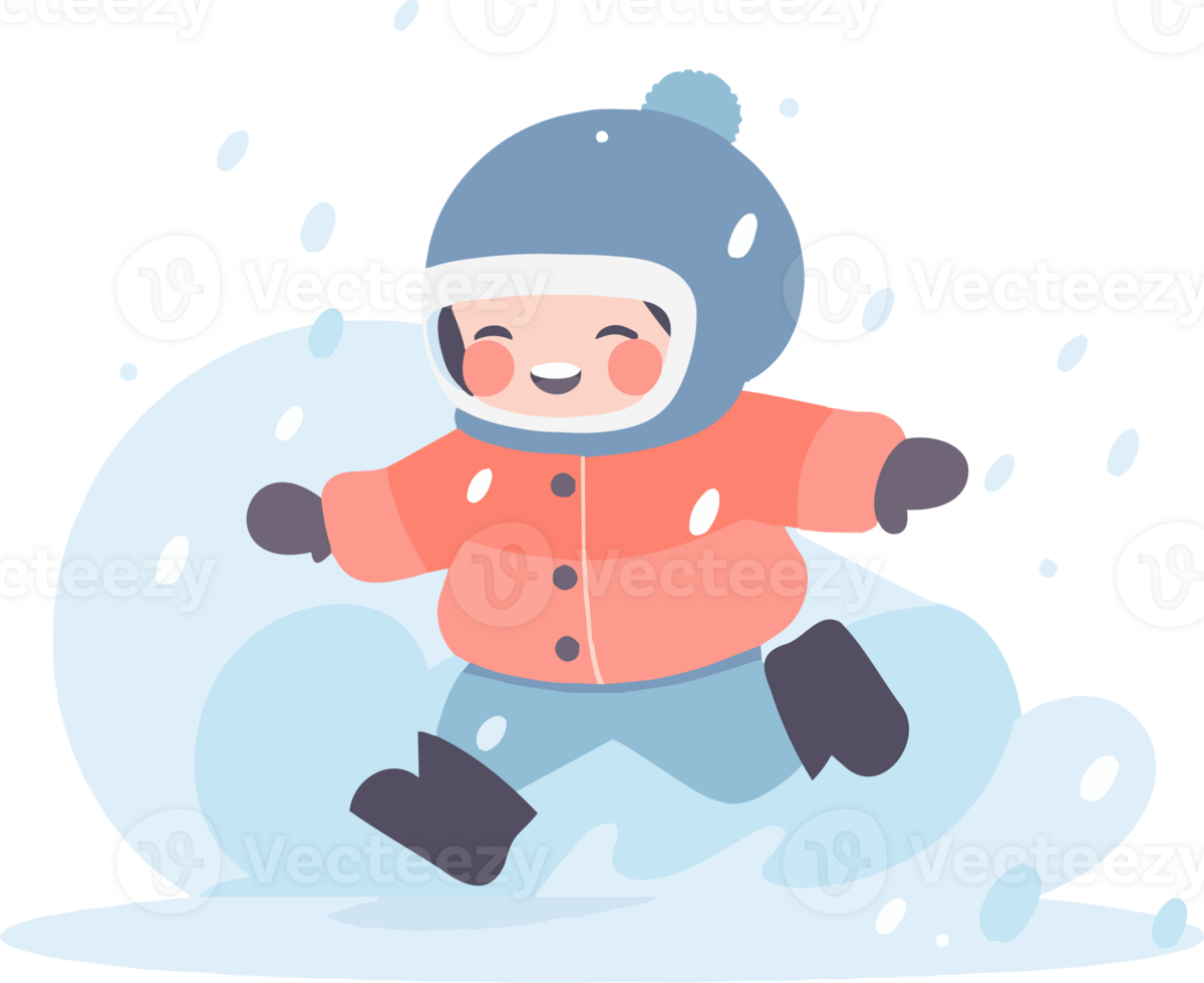 Hand Drawn children playing in the snow at christmas in flat style png