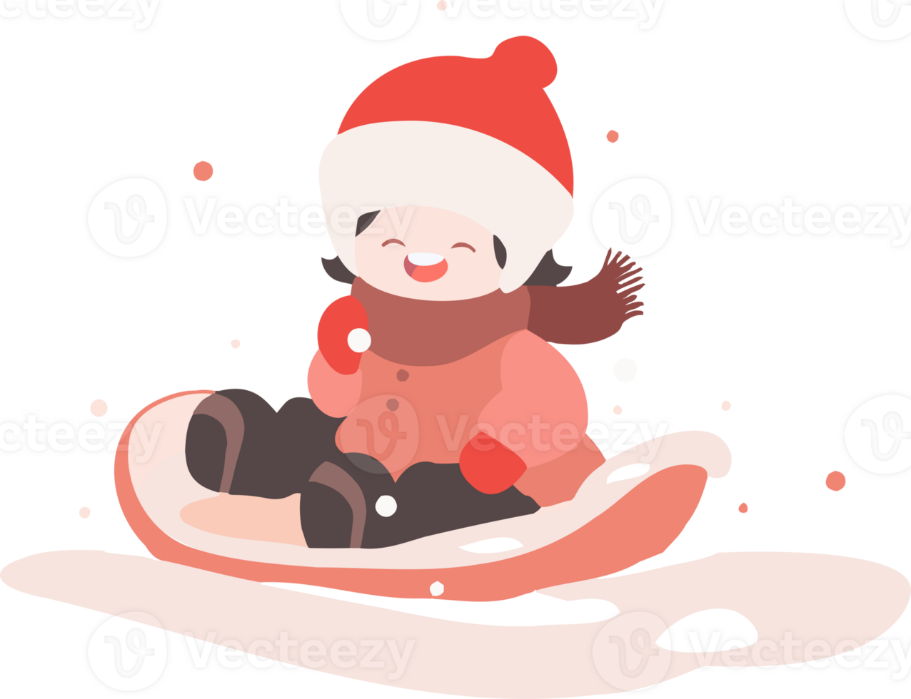 Hand Drawn children playing in the snow at christmas in flat style png