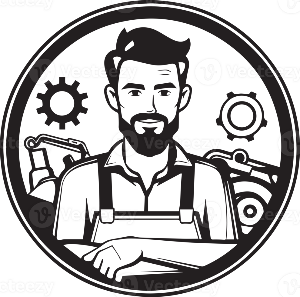mechanic or engineer logo in flat line art style png