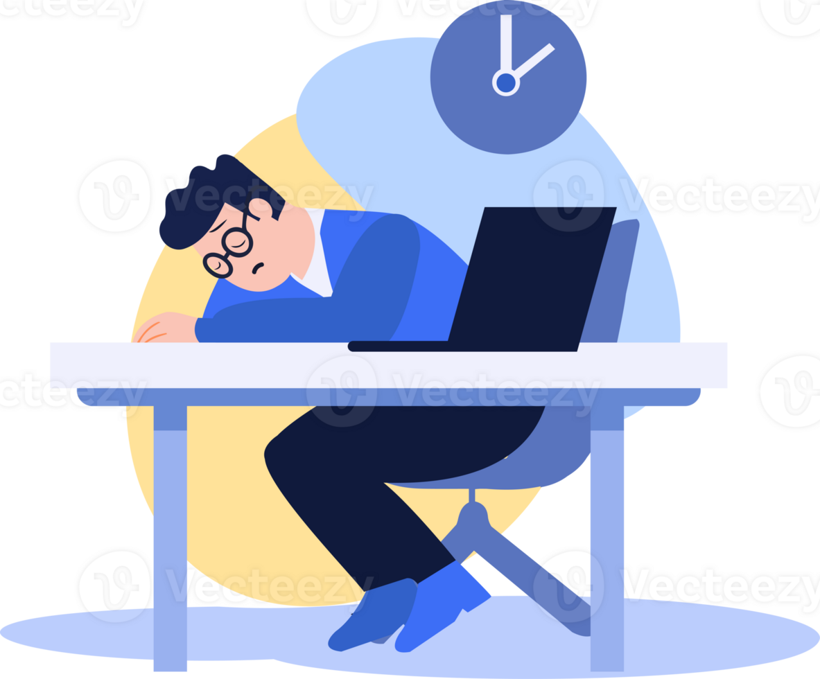 Hand Drawn office worker who is tired from work in flat style png