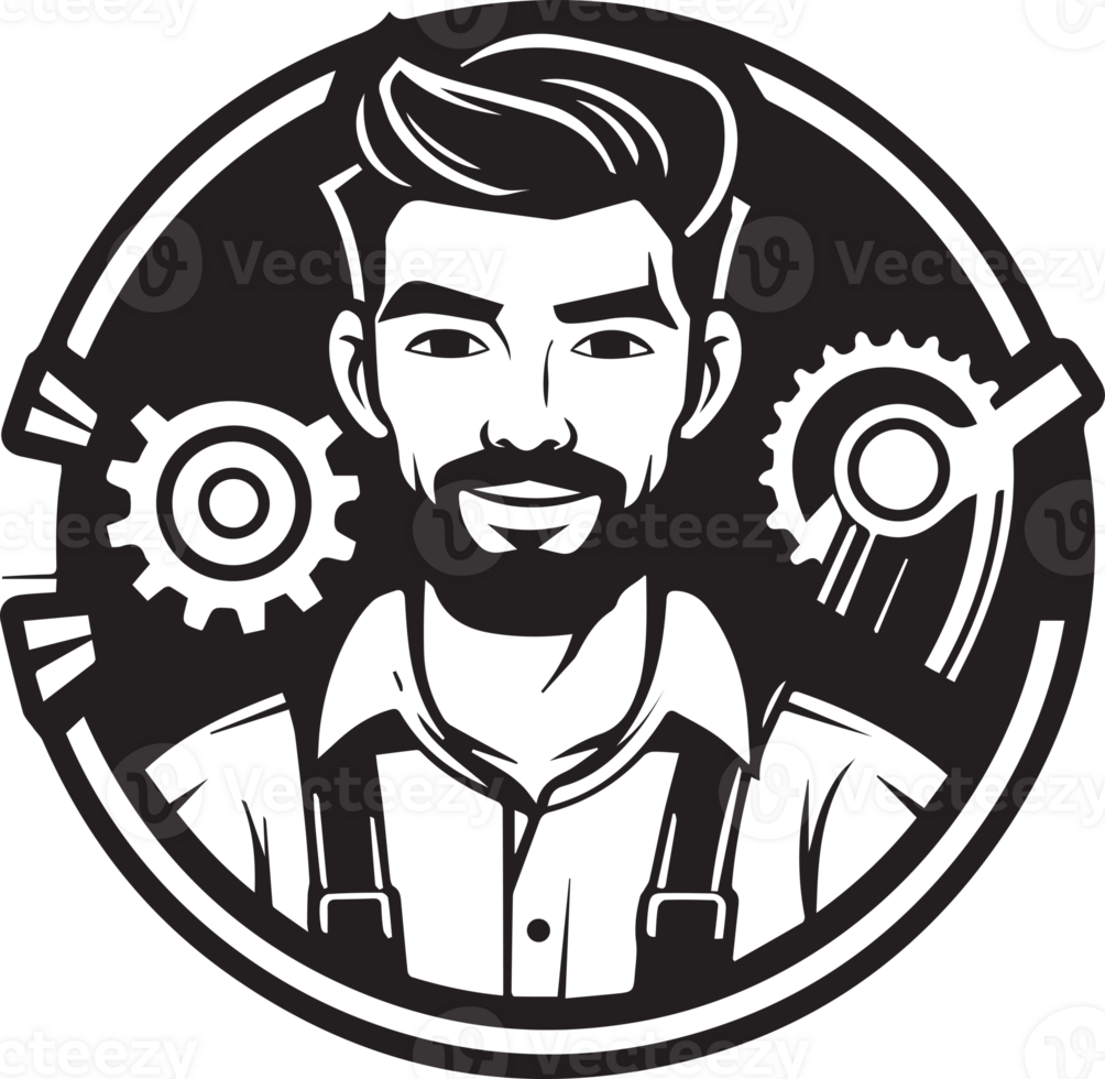 mechanic or engineer logo in flat line art style png