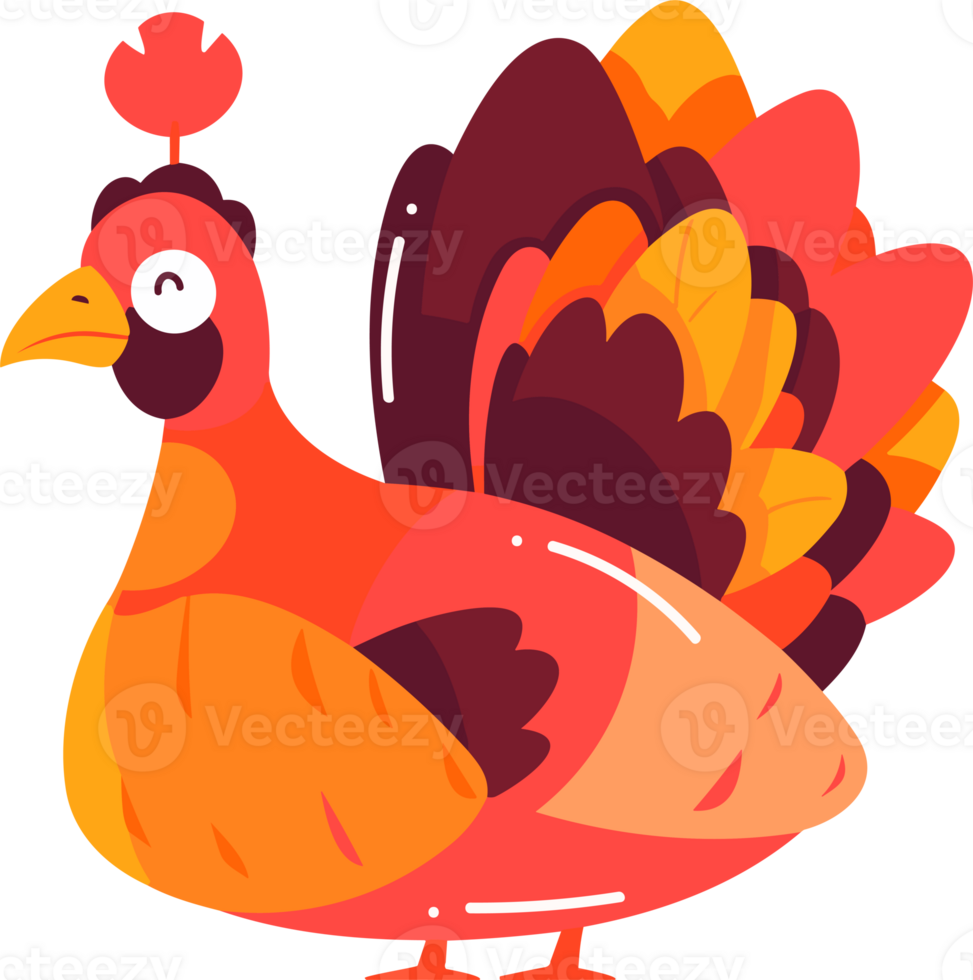 Hand Drawn thanksgiving turkey in flat style png