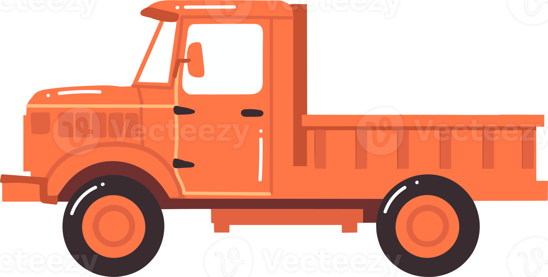 Hand Drawn orange truck in flat style png