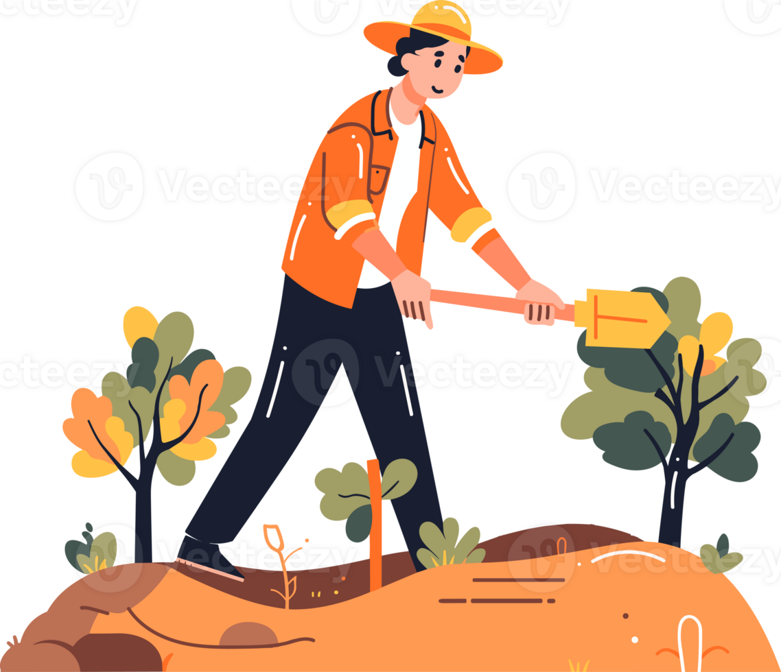 Hand Drawn farmer planting vegetables in flat style png