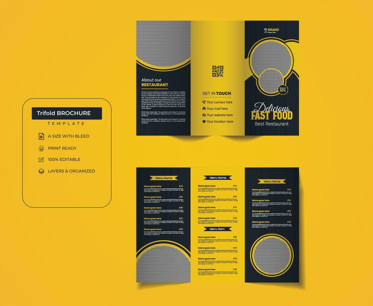 Creative Restaurant Food Service Trifold Menu Brochure Design Template vector
