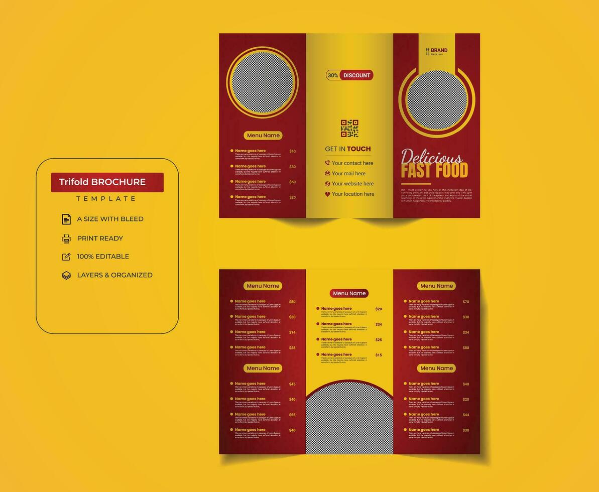 Creative Restaurant Food Service Trifold Menu Brochure Design Template vector