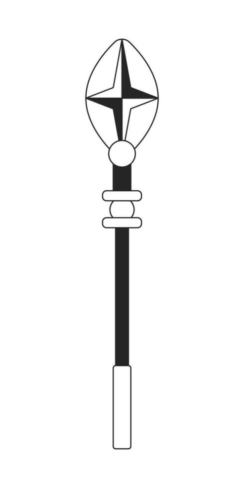 Magical wizard staff flat monochrome isolated vector object. Walking mysterious cane. Editable black and white line art drawing. Simple outline spot illustration for web graphic design
