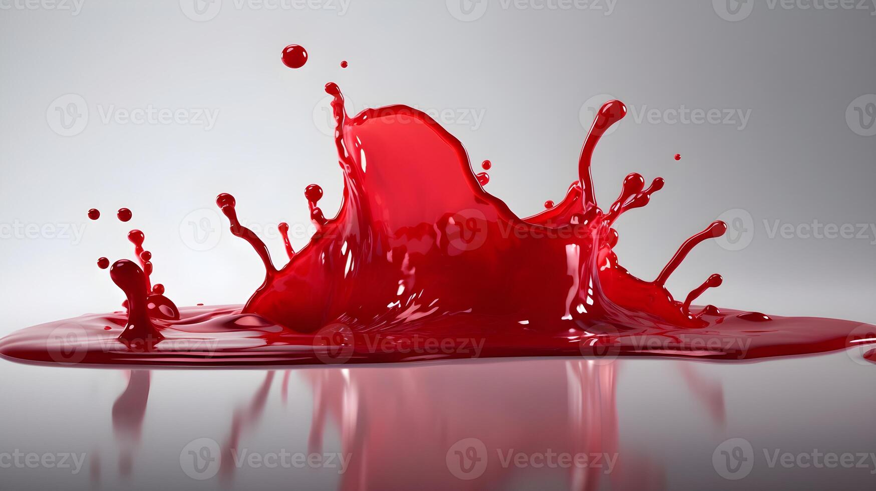 Red transparent thick liquid fall and splashing at surface studio isolated on white background. AI Generated photo