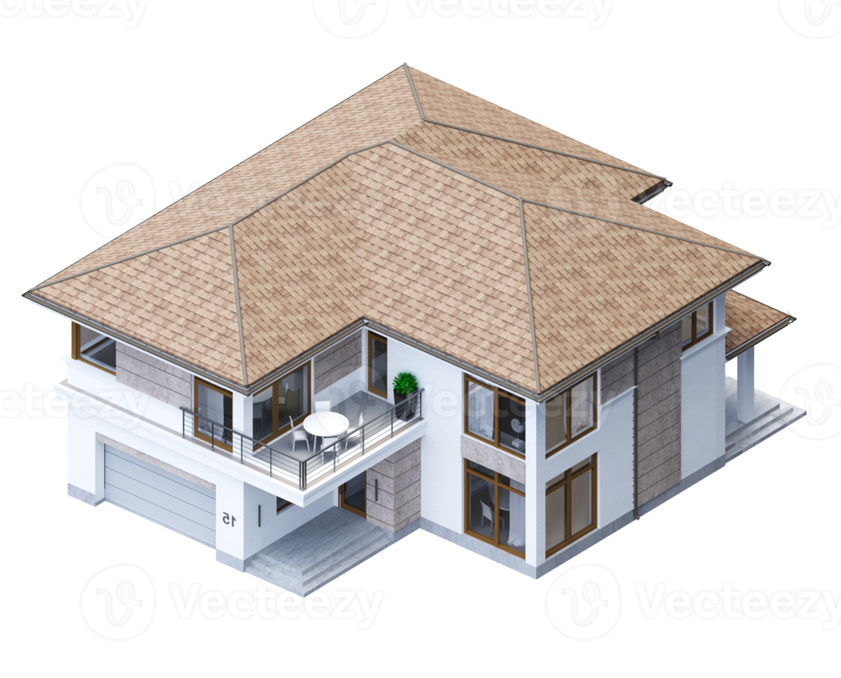 3d illustration. modern grå urban hus med en terrass. modern hus modell png