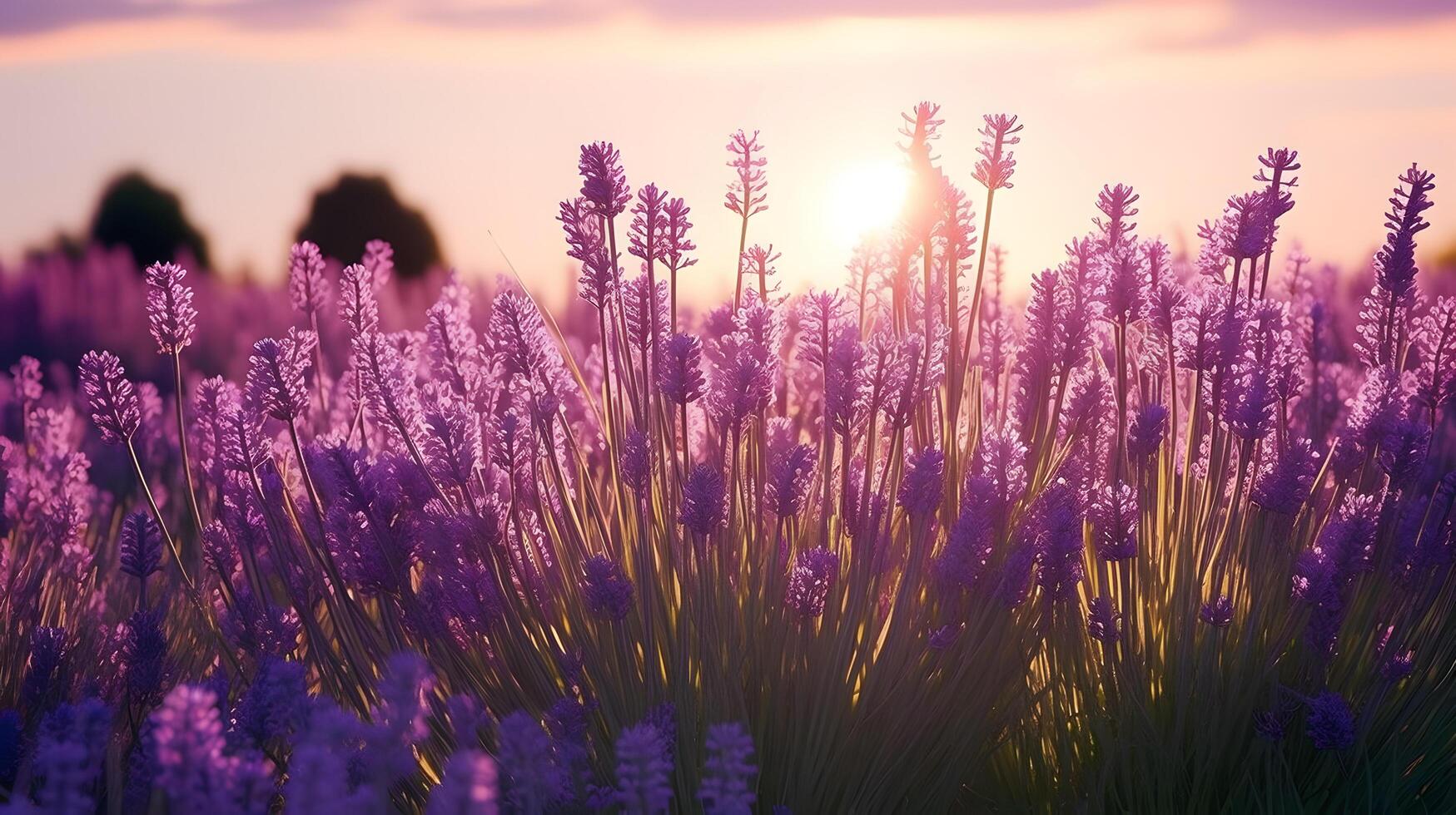 French lavender flowers field at sunset. photo