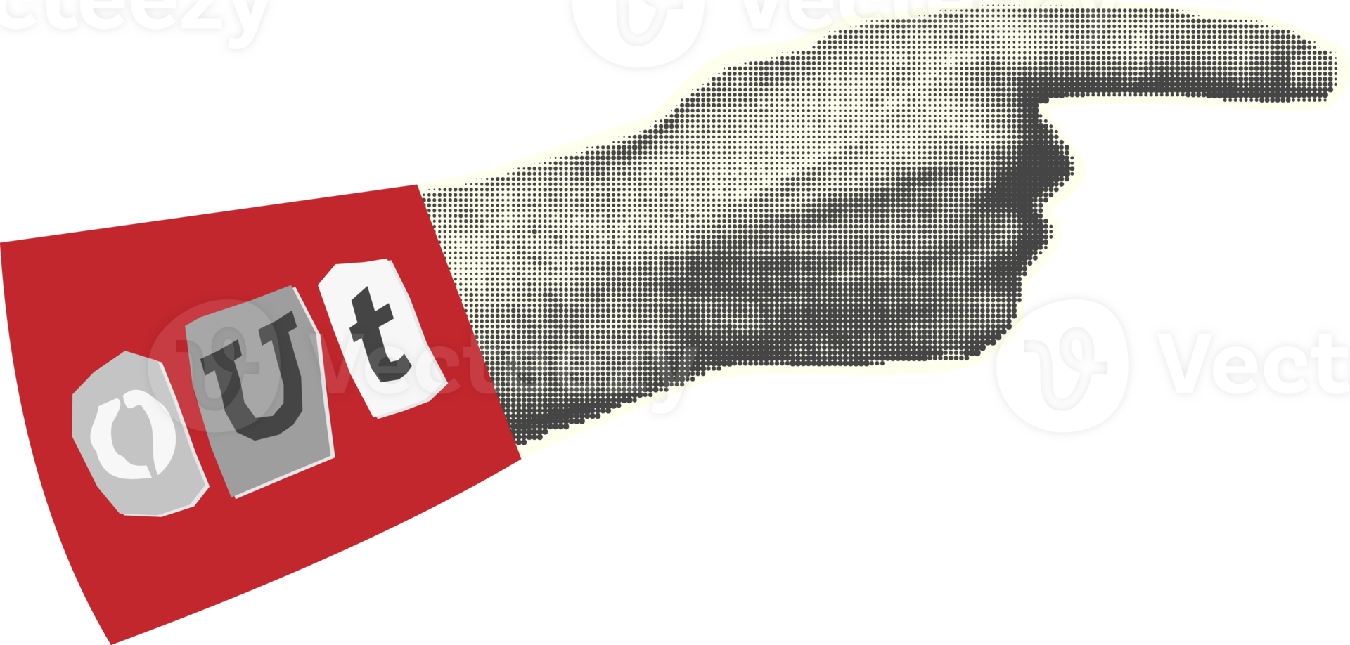 Hands. Pointer with finger. Halftone style. Collection collage design elements Trendy dotted pop art Vintage grunge punk cutout shapes PNG illustration