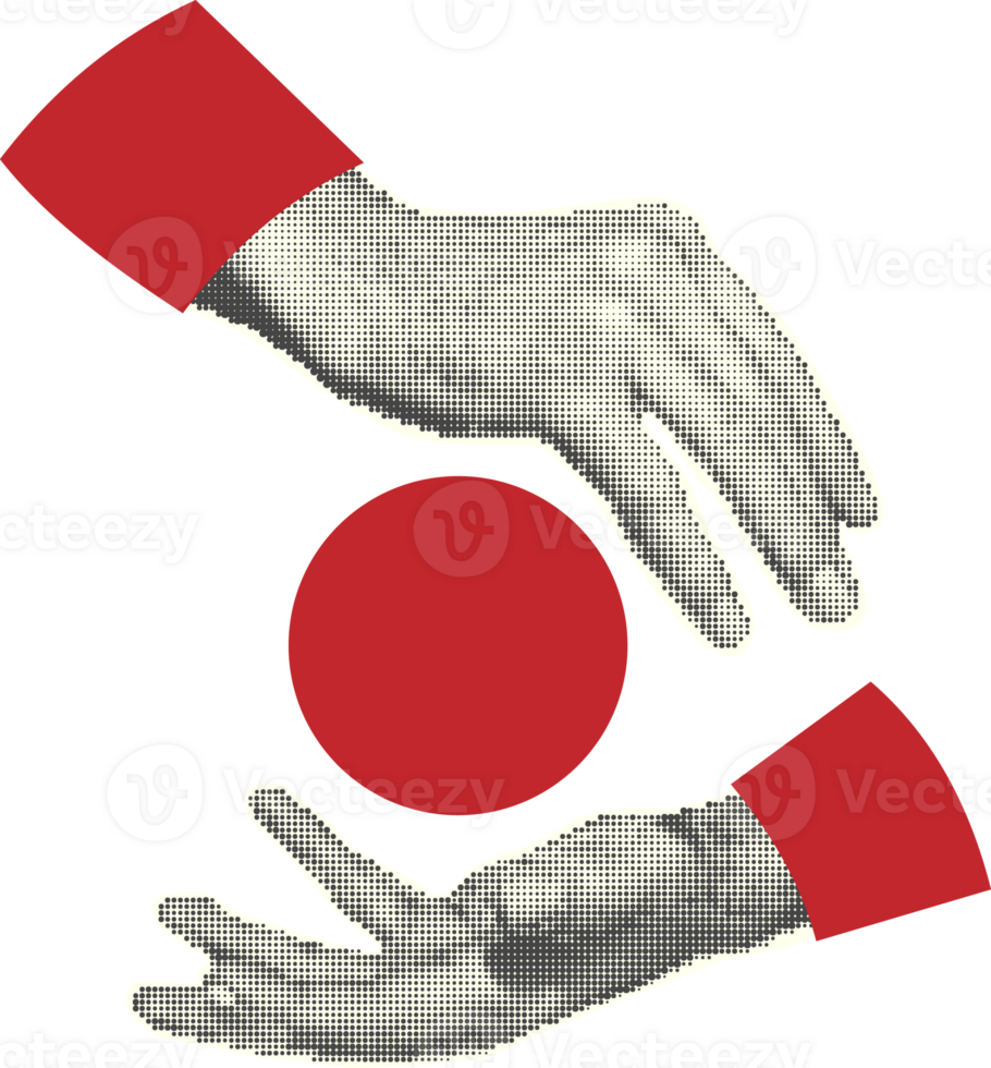 Hands. Halftone style. Protection, care concept. Collection collage design elements Trendy dotted pop art Vintage grunge punk cutout shapes PNG illustration