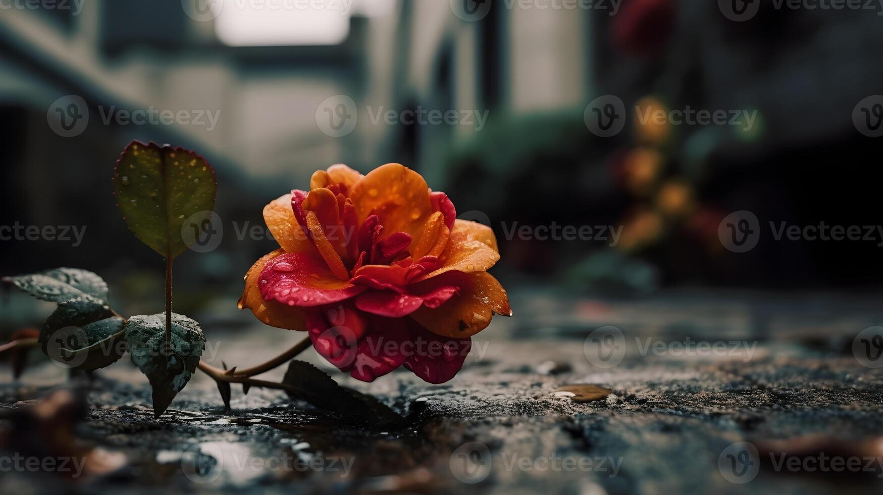 Red orange japanese camellia laying in the ground. AI Generated photo