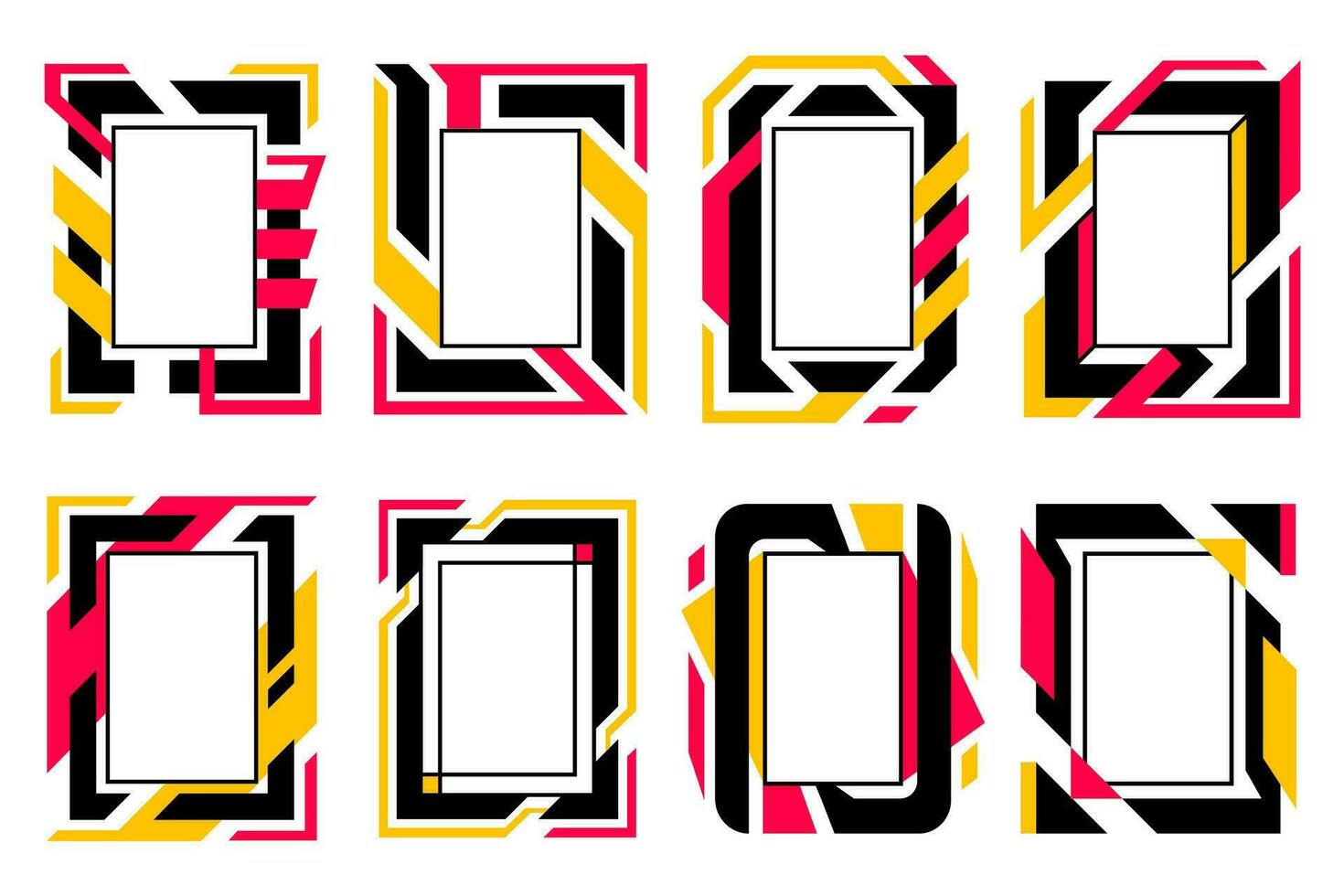 Modern frames for text, images, heading, pictures and for other graphic design projects. Vector abstract geometric futuristic frames with black, red, and yellow colors. Empty frames, copy space.