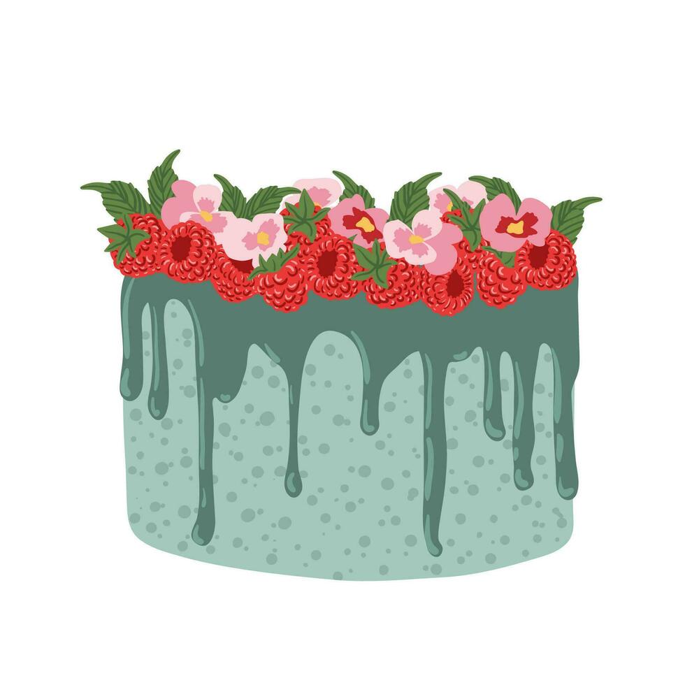 frambuesa mousse pastel. contento cumpleaños fiesta vector elemento. plano ilustración en dibujos animados estilo para pegatina, tarjeta, invitación