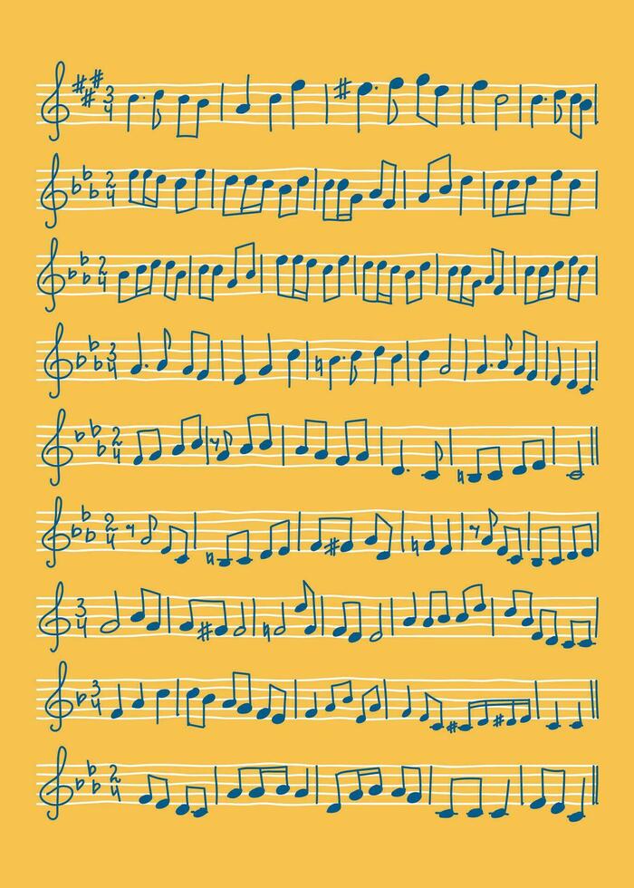 mano dibujado música personal con música notas sábana de musical duela notas vector ilustración