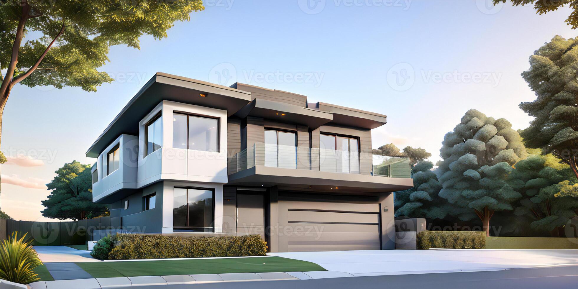 A modern house with a driveway in front of it photo