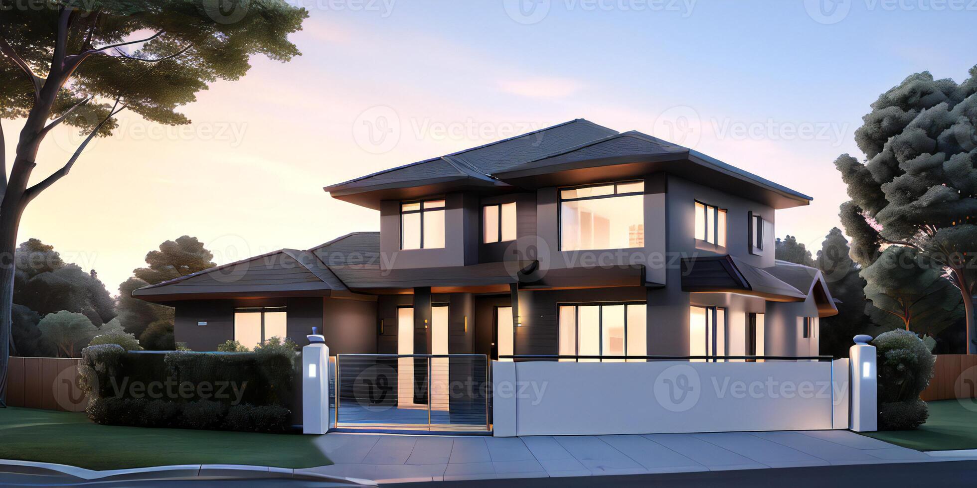 A modern house with a driveway in front of it ai generated photo