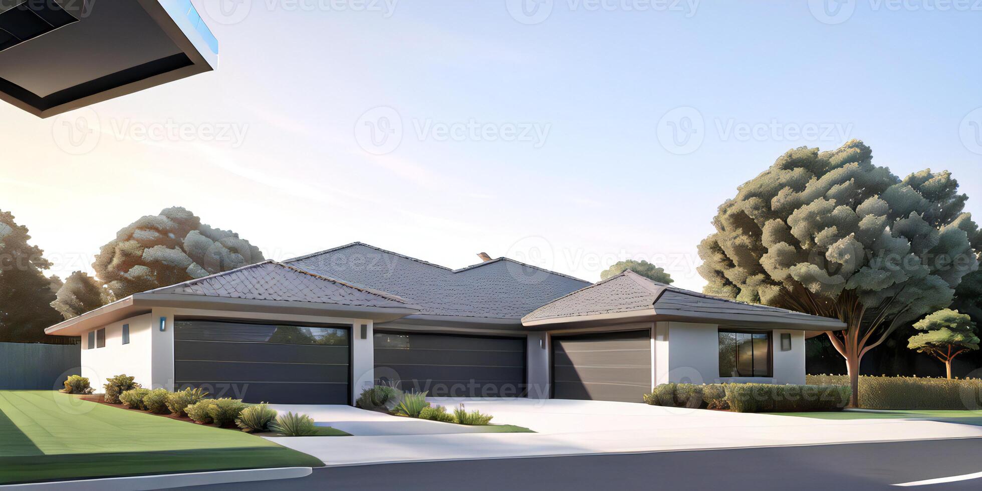 A modern house with a driveway in front of it photo