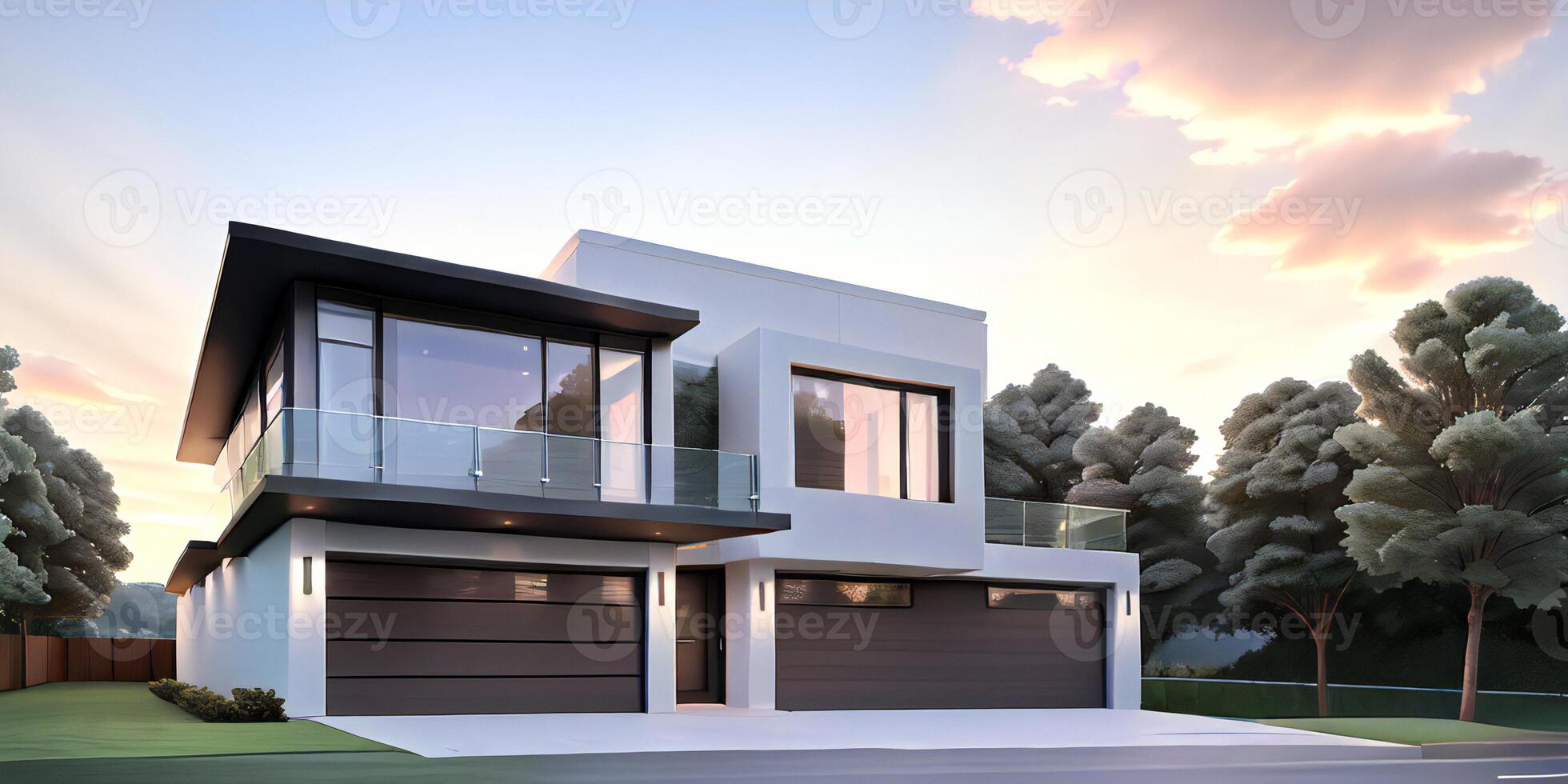 A modern house with a driveway in front of it photo