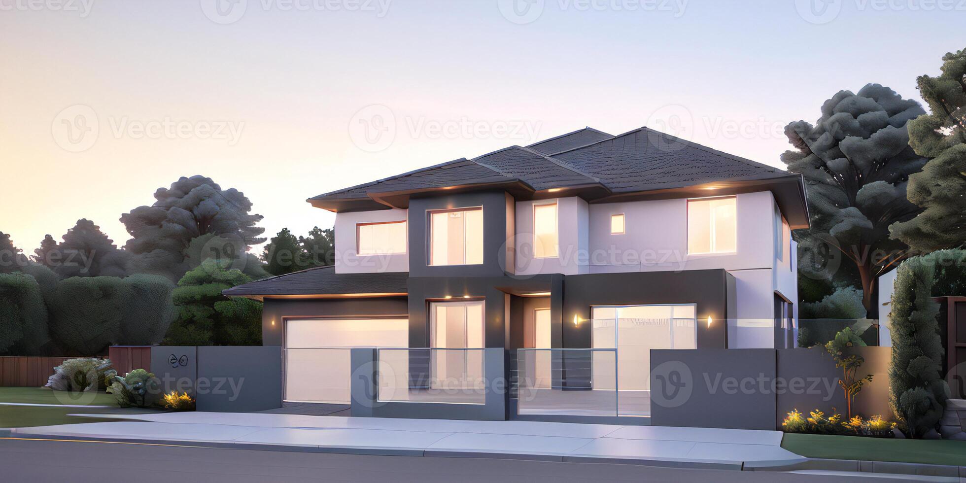 A modern house with a driveway in front of it photo