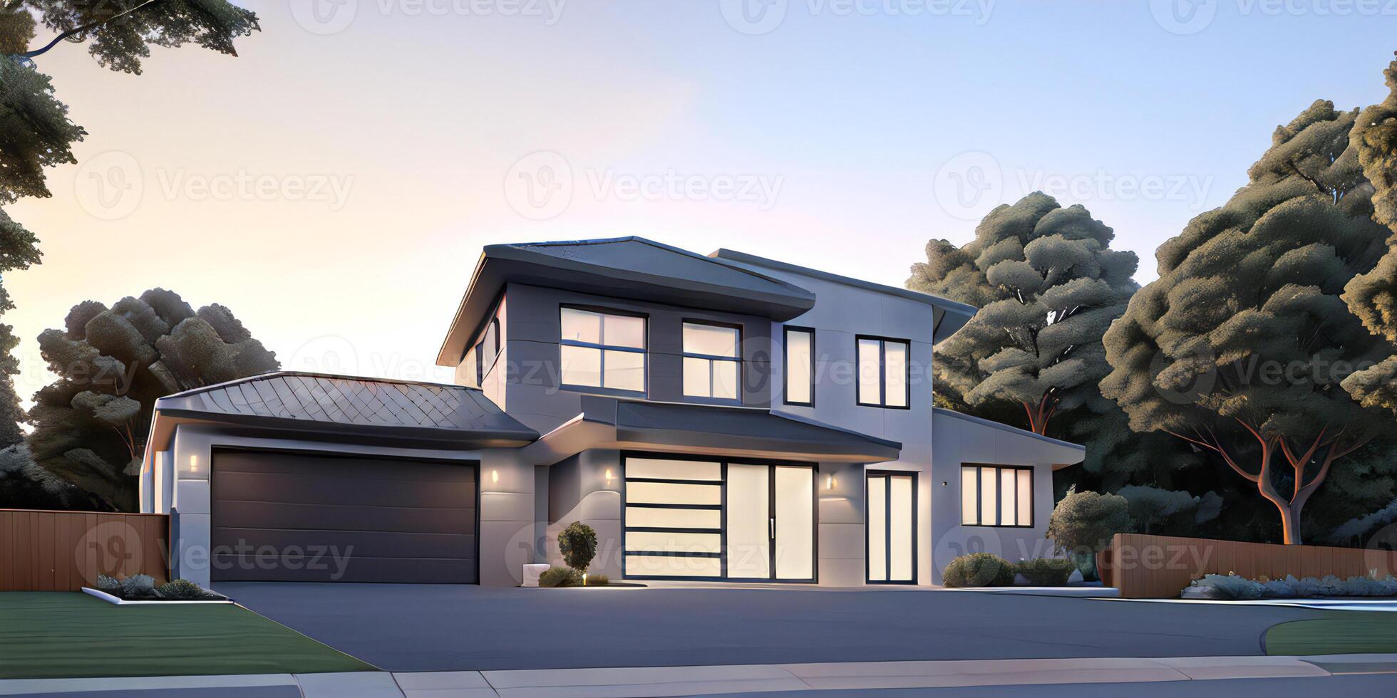 A modern house with a driveway in front of it photo