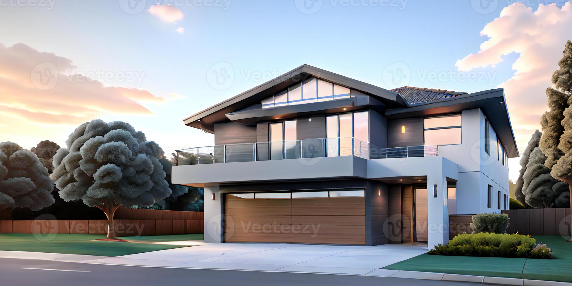 A modern house with a driveway in front of it photo