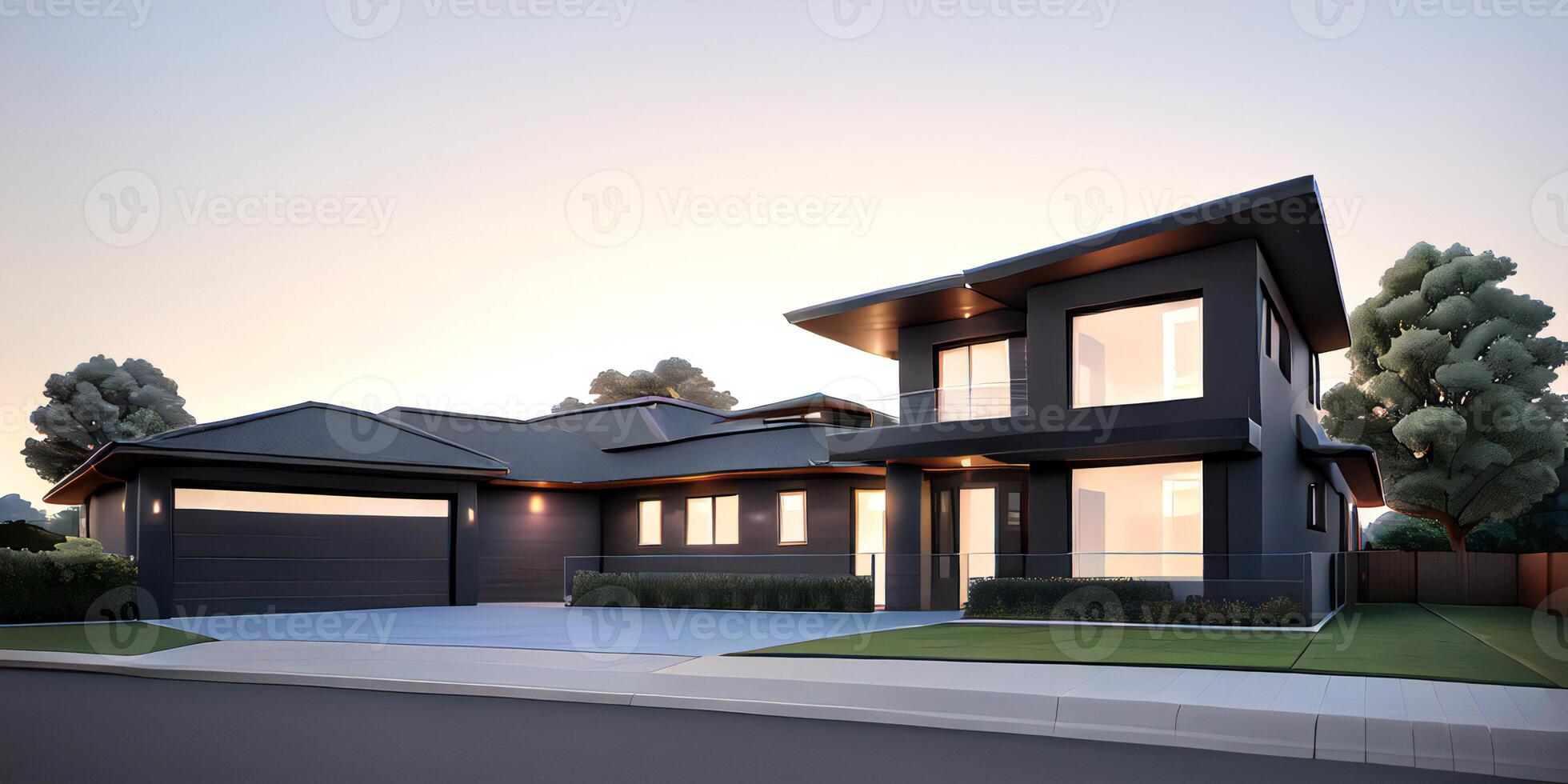 A modern house with a driveway in front of it photo