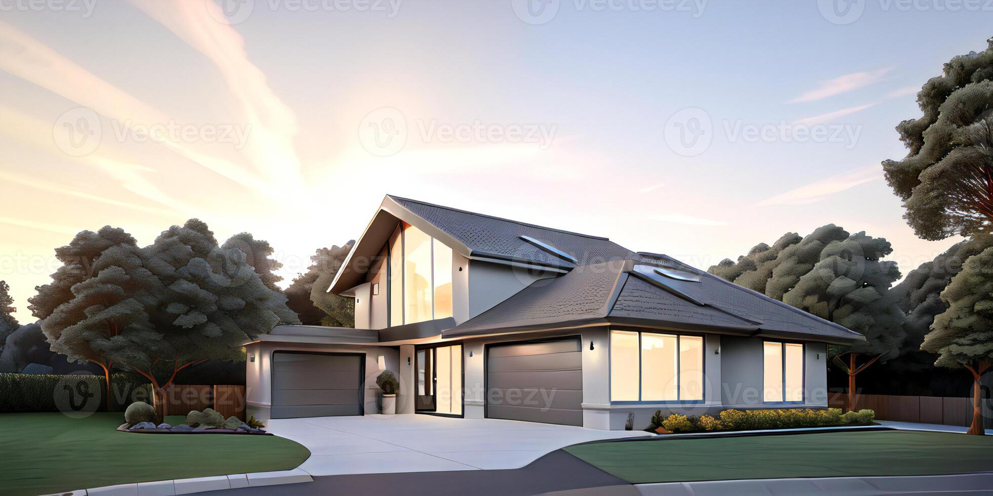A modern house with a driveway in front of it photo