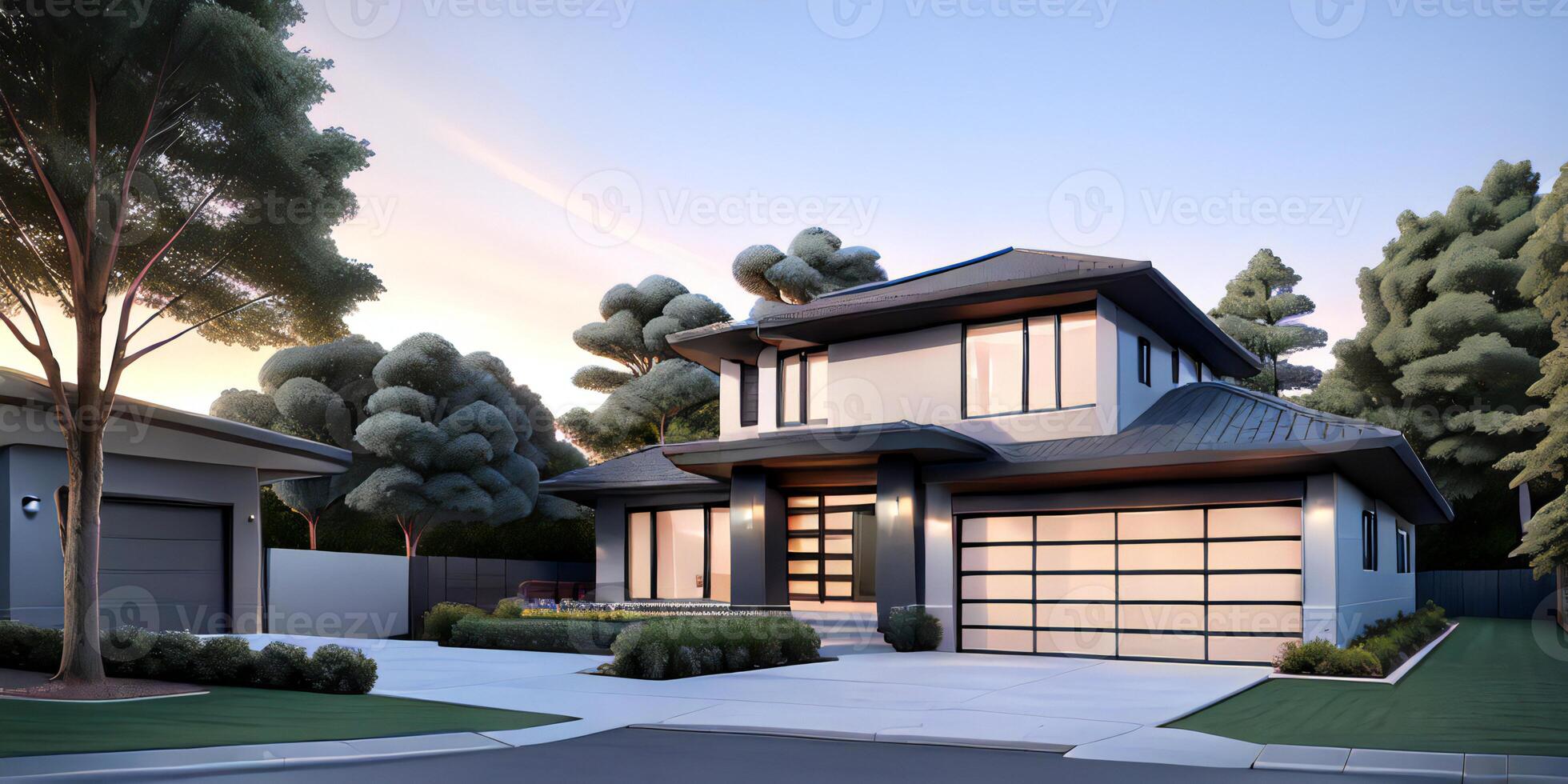 A modern house with a driveway in front of it photo