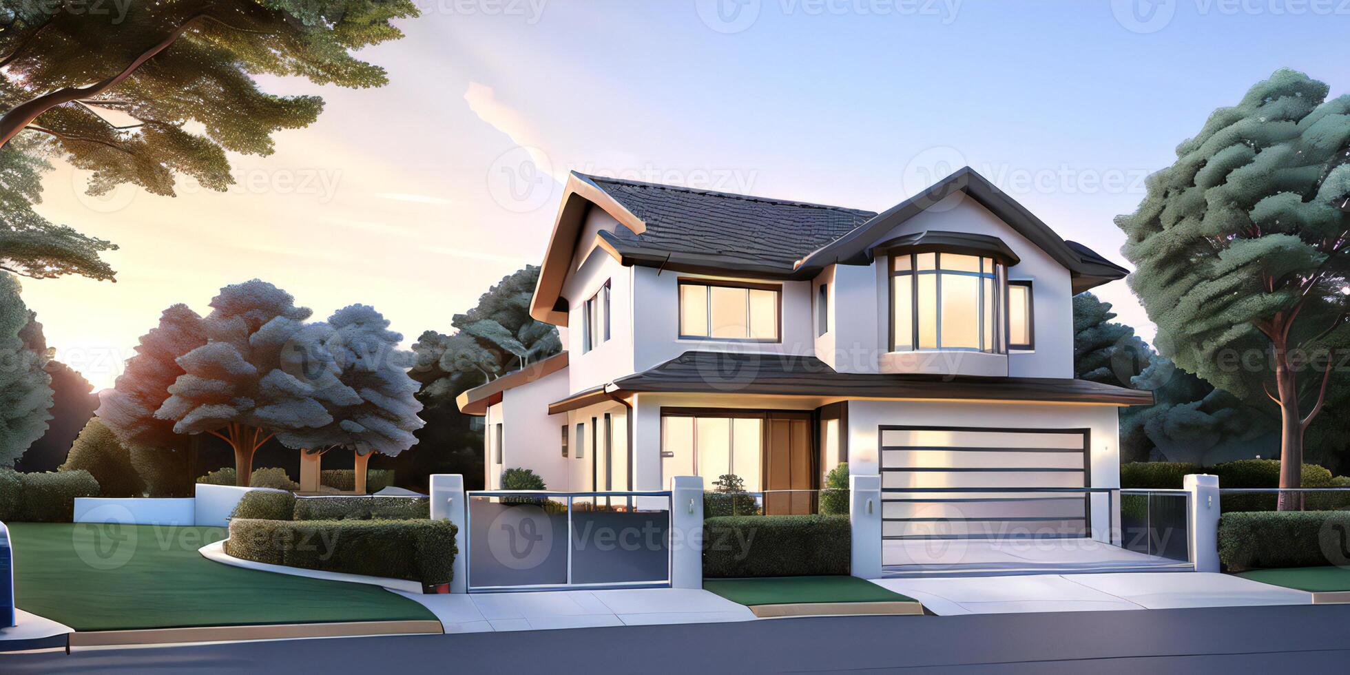 A modern house with a driveway in front of it photo