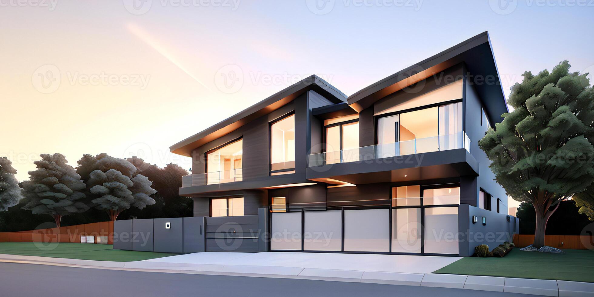 A modern house with a driveway in front of it photo